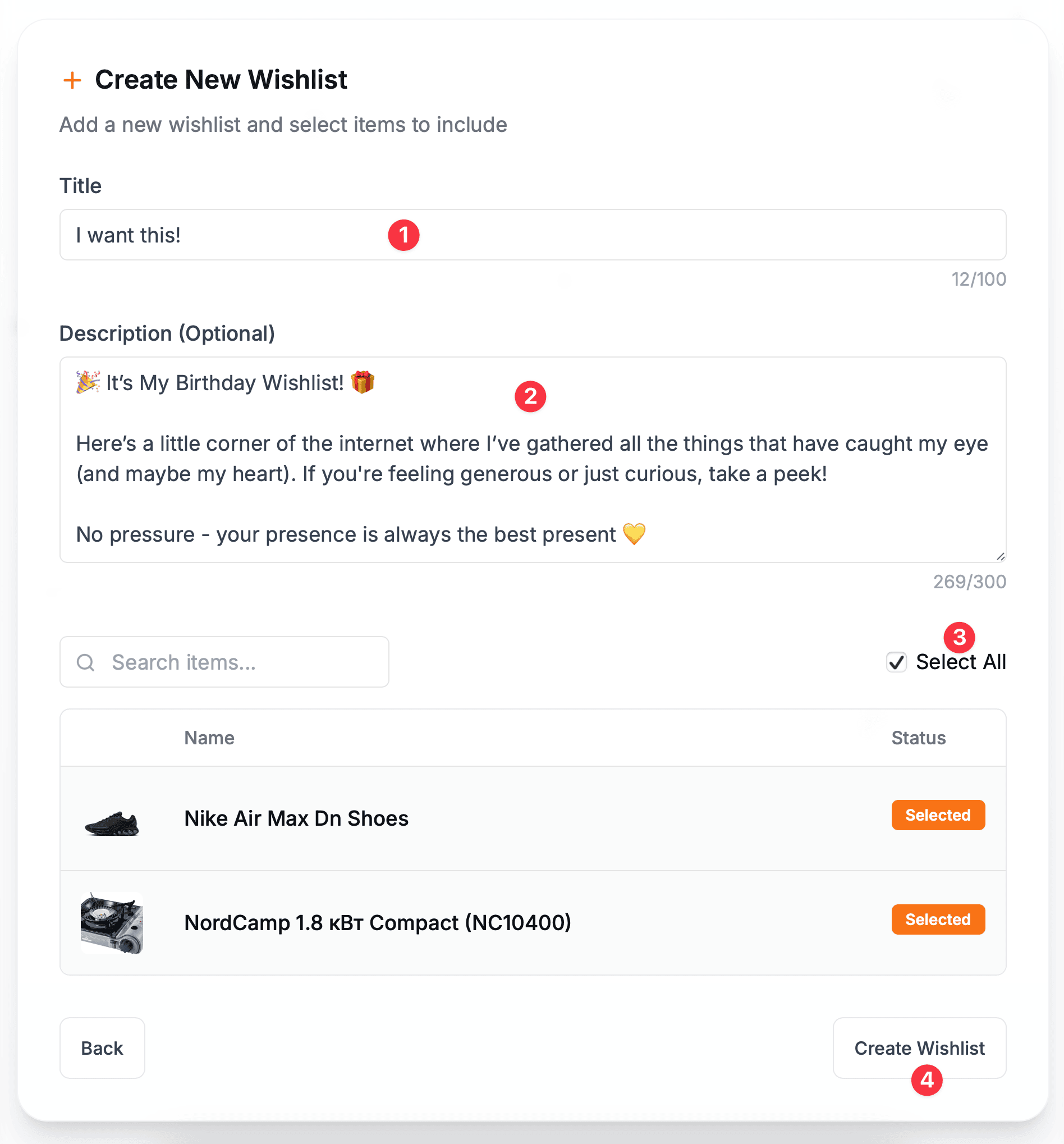 Adding a markdown description to wishlist