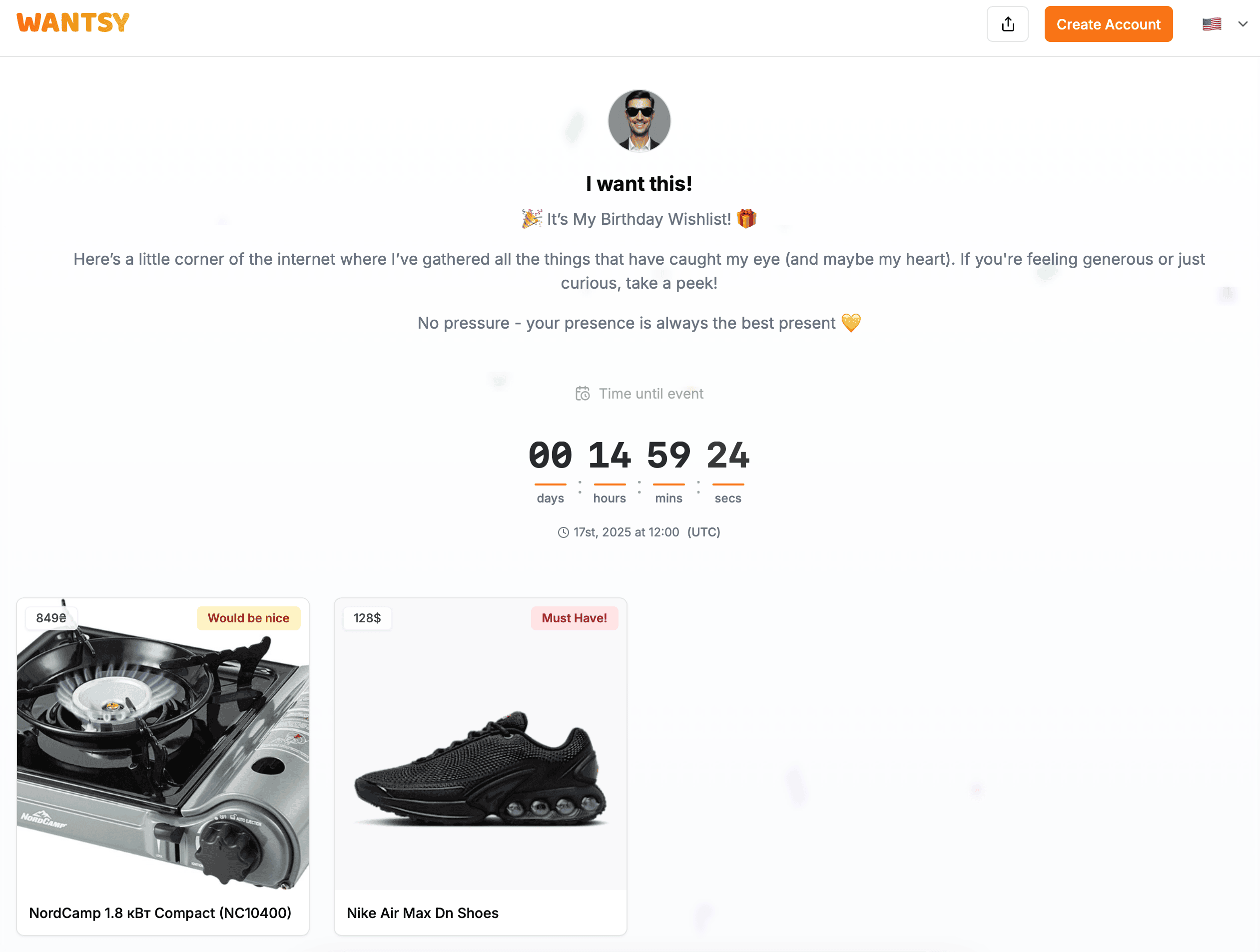 View of deadline for a wishlist