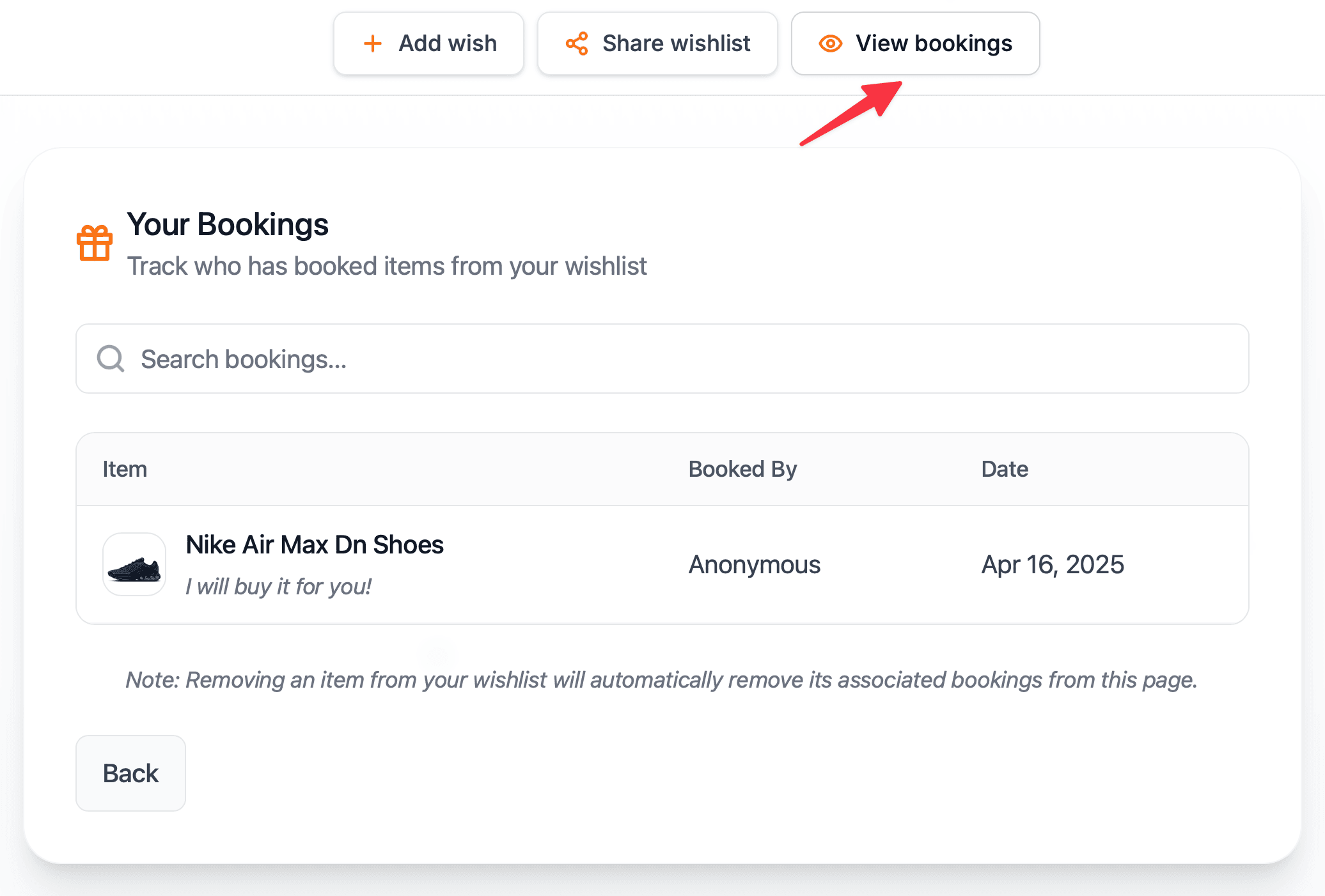 Viewing wishlist item reservations